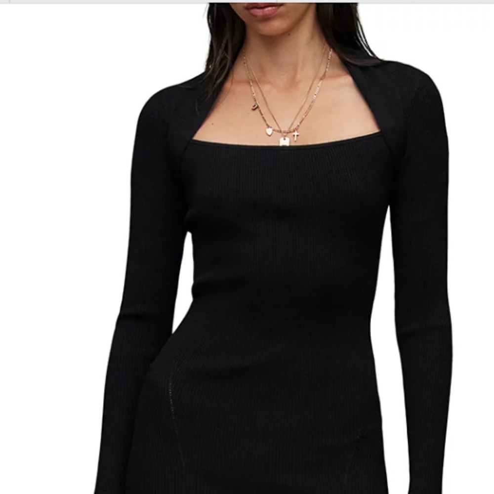 NWT- ALL SAINTS REA SQUARE NECK DRESS, BLACK SIZE MEDIUM